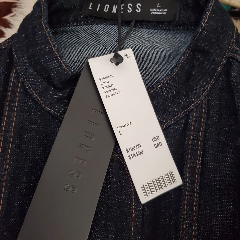 Lioness Dark Indigo Berlin Denim Crop Jacket with Lace-Up Accents Size L US 8 - Picture 2 of 14
